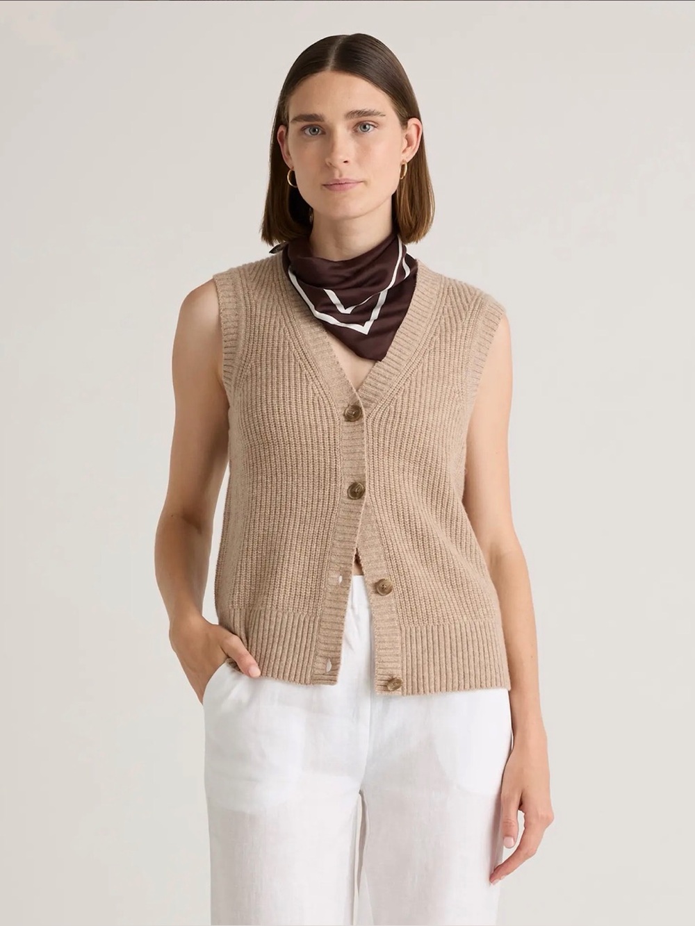 Quince Women's Cashmere Button Vest - Beige/Tan - Picture 4 of 7